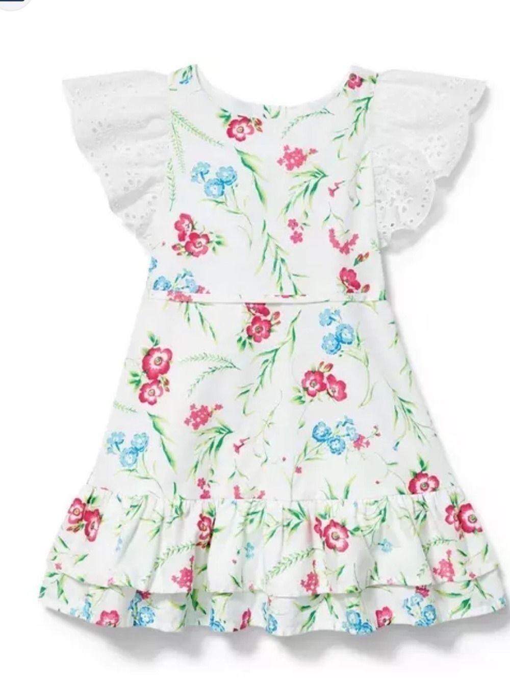 Janie and Jack White Floral Eyelet Sleeve Dress with Red and Blue Flowers - Picture 9 of 9